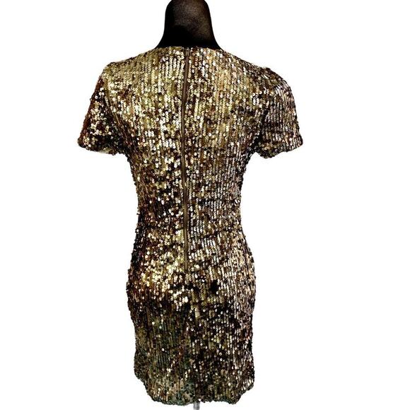 Forever 21 Gold Sequined Bodycon Short Sleeved Holiday Evening Dress size Medium - Picture 3 of 8